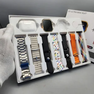 20 Ultra MAX Suite (10 in 1 Set) Smart Watch + Earpods with  Transparent Screen Guard Watch with 7 Unique Straps - Black
