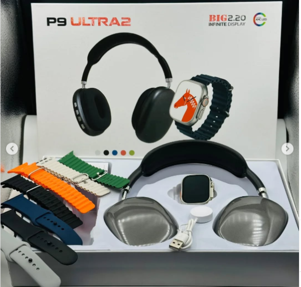 P9 ULTRA 2 LATEST MODEL SMART WATCH COMBO WITH P9 HEADPHONE - BLACK - Image 5