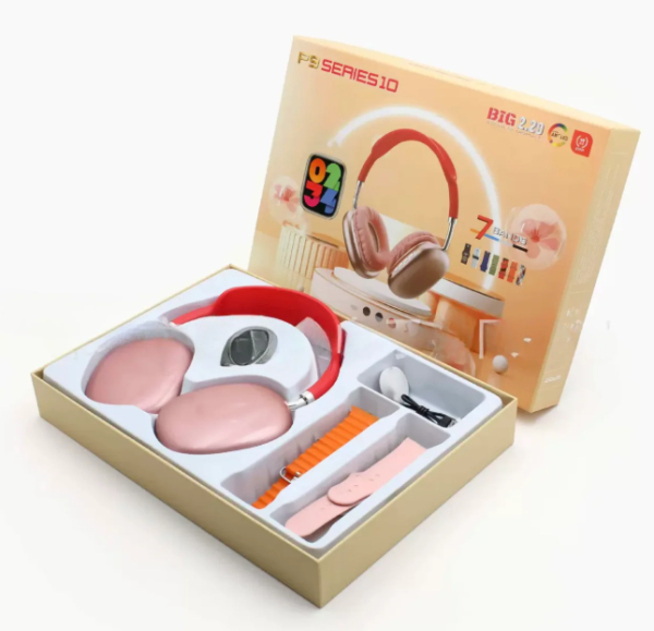 P9 Series Smartwatch with Headphones - Rose Gold & Red - Image 2