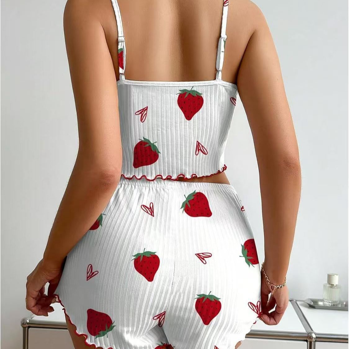 Women's Love Print Camisole + Bow Shorts Loungewear Set - Image 2