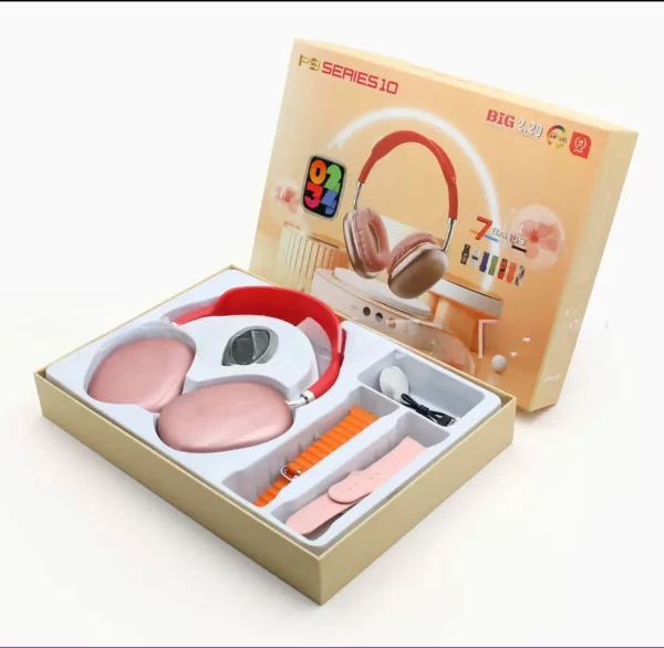 P9 Series Smartwatch with Headphones - Rose Gold & Red